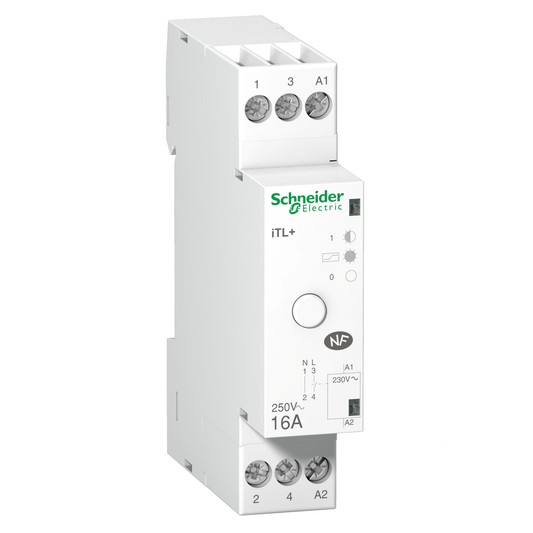 Schneider Electric-A9C15032-Acti9 iTL+ - télérupteur silencieux - 1P 16A 230VCA - livré avec 1 intercalaire