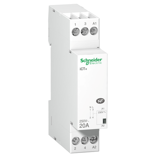 Schneider Electric-A9C15030-Acti9 iCT+ - Contact. silencieux - 1P+N 20A - 230Vca - livré avec 1 intercalaire