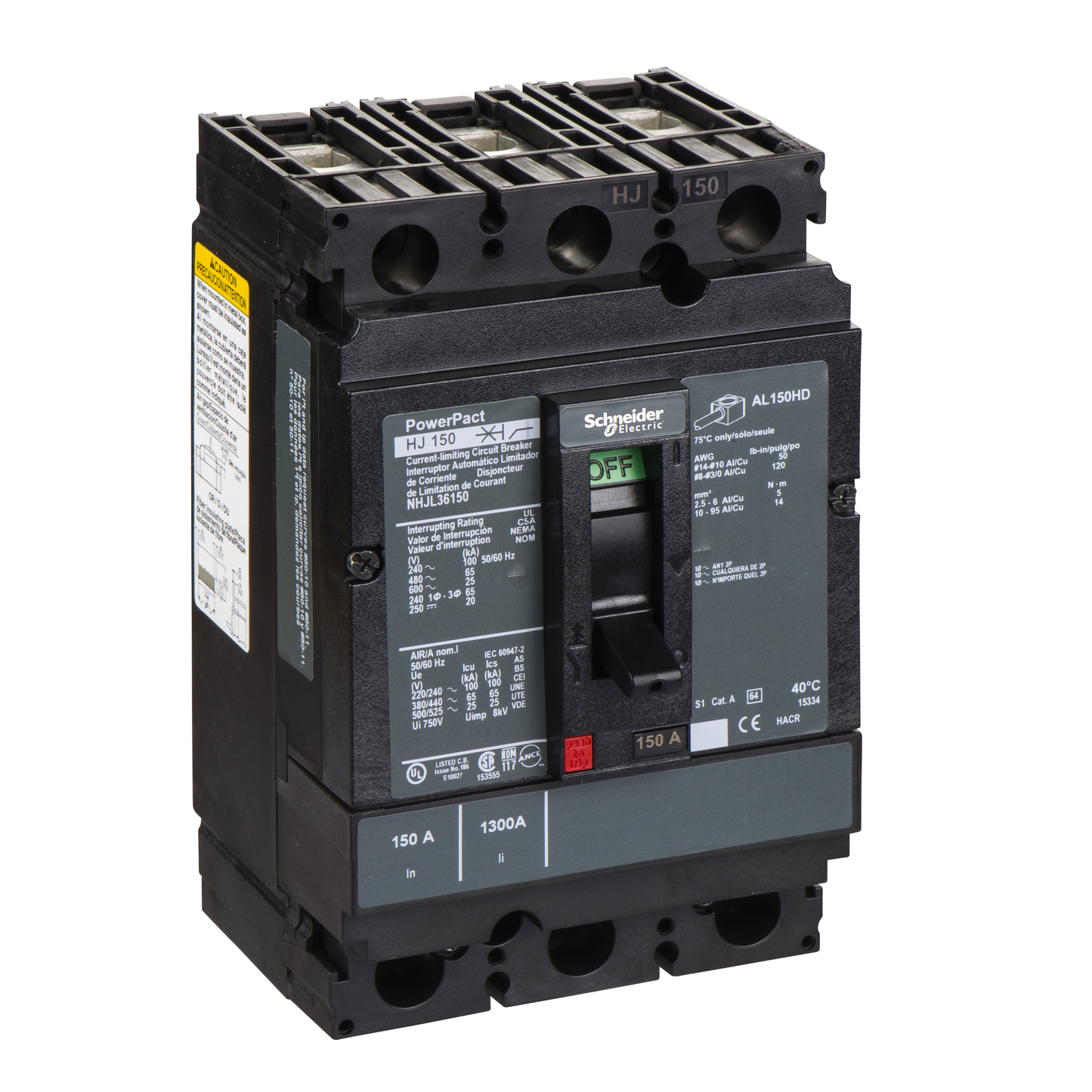 Schneider Electric-NHJL36150-PowerPact H - disjoncteur 150A - avec bornes - 65kA - TMD - 150A - 3P 3d