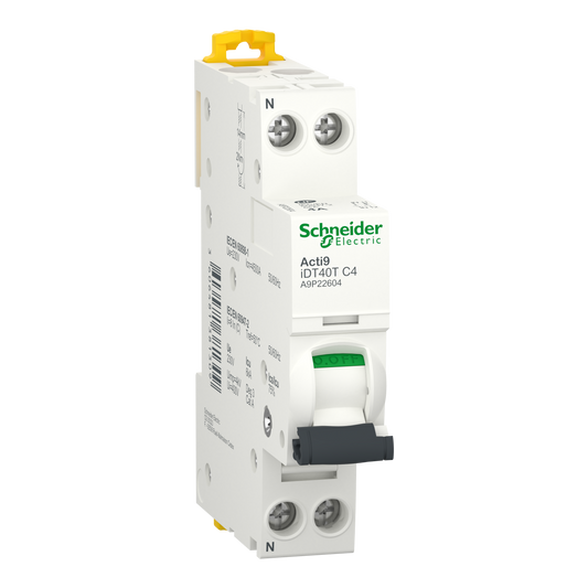 Schneider Electric-A9P22604-Acti9 iDT40T - disjoncteur modulaire - 1P+N - 4A - Courbe C - 4500A/6kA