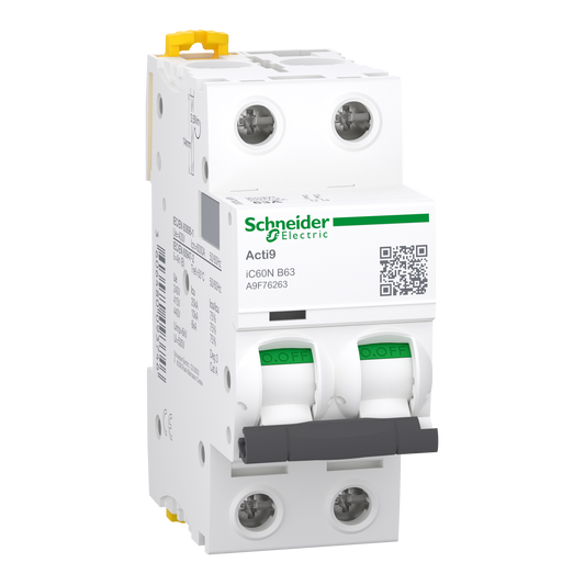 Schneider Electric-A9F76263-Acti9 iC60N - Disjoncteur - 2P - 63A - Courbe B - 400Vca - 6000A/10kA