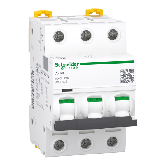 Schneider Electric-A9F87332-Acti9 iC60H - Disjoncteur - 3P - 32A - Courbe C - 400Vca - 10000A/15kA
