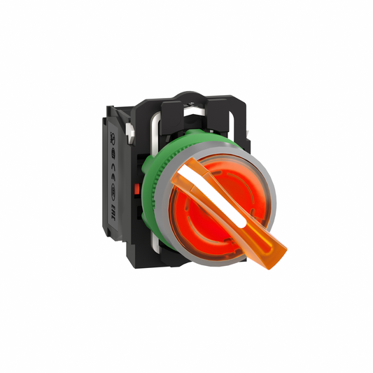 Schneider Electric-XB5AK125B5C0-Harmony XB5 - bouton tourn lum - Ø22 - col grise - 2 pos - orange - 1O+1F - 24V