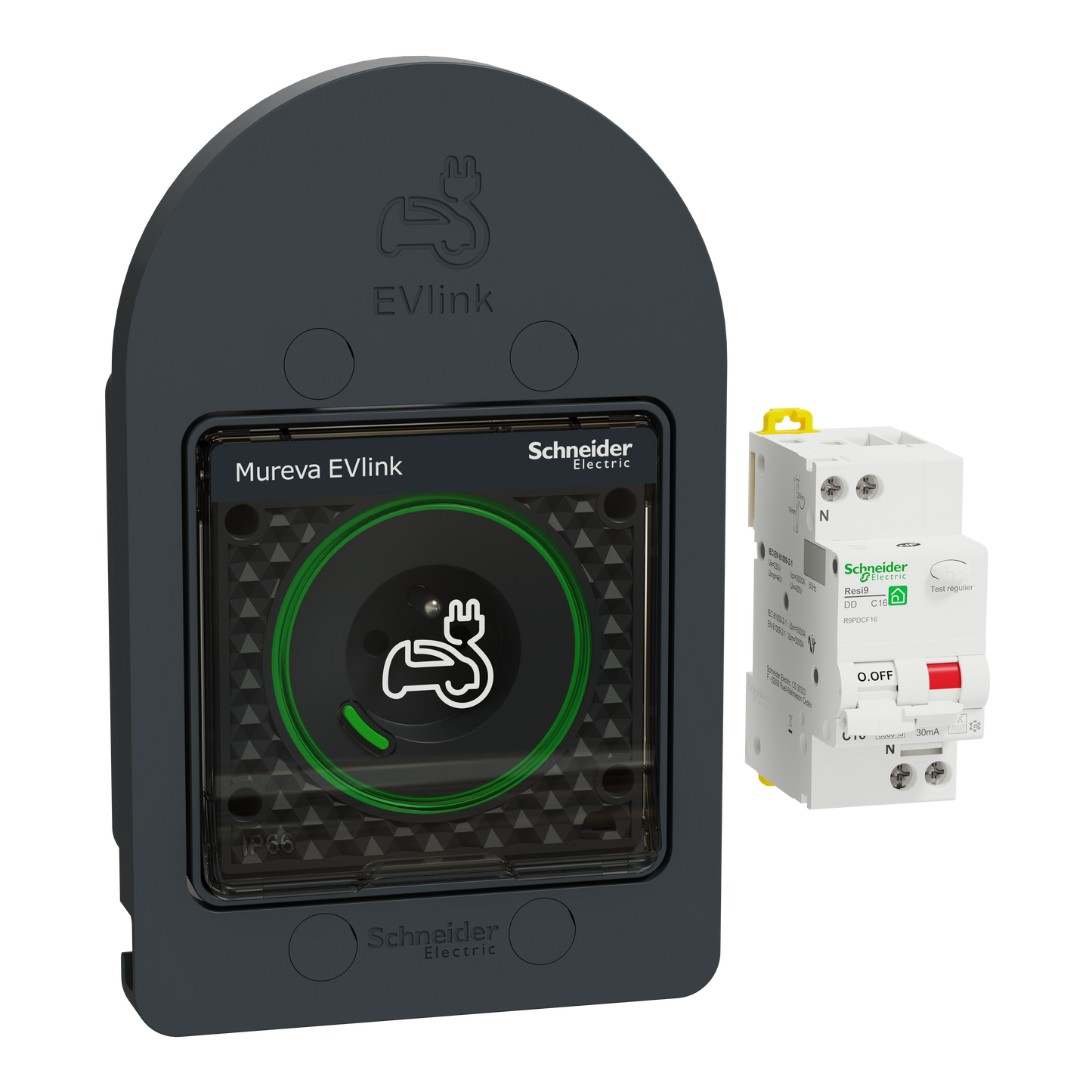 Schneider Electric-MUR36016-Kit Mureva EVlink - Protection + Prise courant 2P+T renforcée VE IP66 IK08 gris
