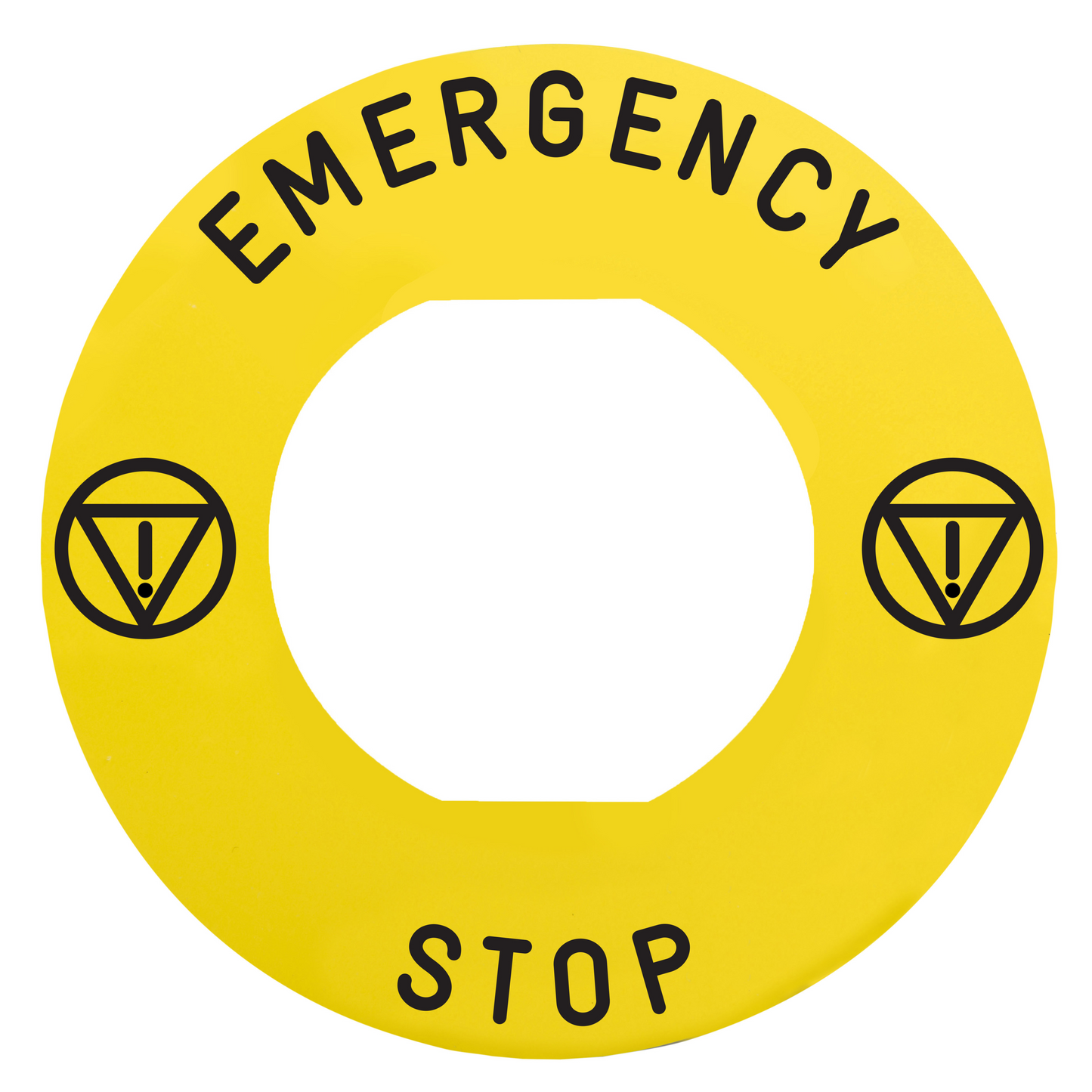 Schneider Electric-ZBY9330M-Harmony - étiq plate - jaune - logo EN - 'EMERGENCY STOP' - Ø60 - pour ZBZ1605