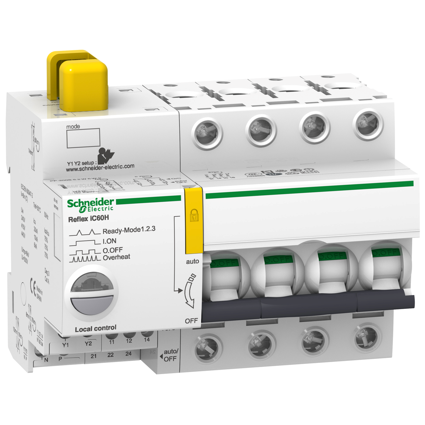 Schneider Electric-A9C65425-Acti9, Reflex iC60H disjonct. à commande intégrée interface Ti24 25A 4P courbe C