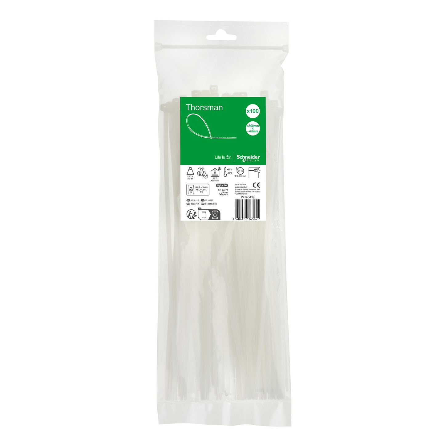 Schneider Electric-IMT46419-Thorsman colliers de serrage 300x4.8 Incolore, 100p