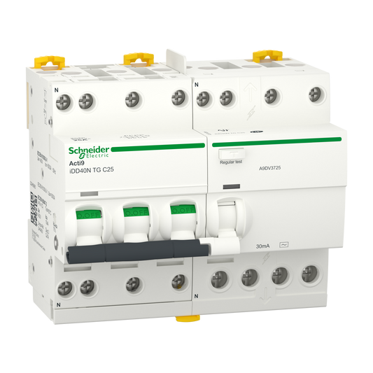 Schneider Electric-A9DV3725-Acti9 iDD40N - Disj. dif. tête de grp - 3P+N 25A - C - 6000A/10kA - 30mA Type AC