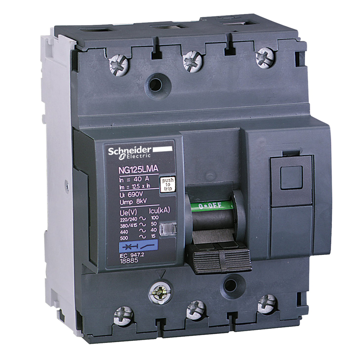 Schneider Electric-18882-Acti9 NG125LMA Disjoncteur moteu - 12,5 A - 3P 3d - déclencheur mag