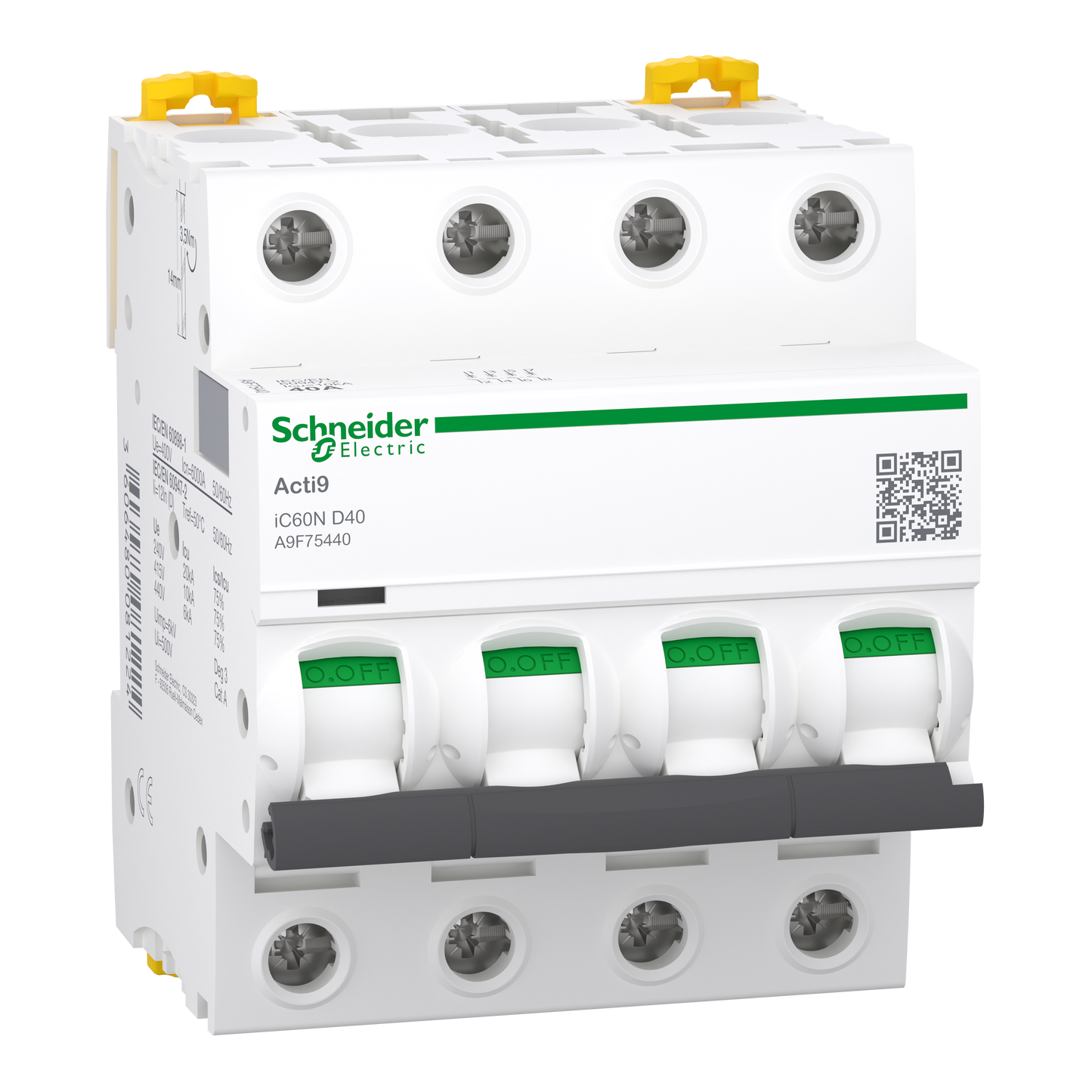 Schneider Electric-A9F75440-Acti9 iC60N - Disjoncteur - 4P - 40A - Courbe D - 400Vca - 6000A/10kA