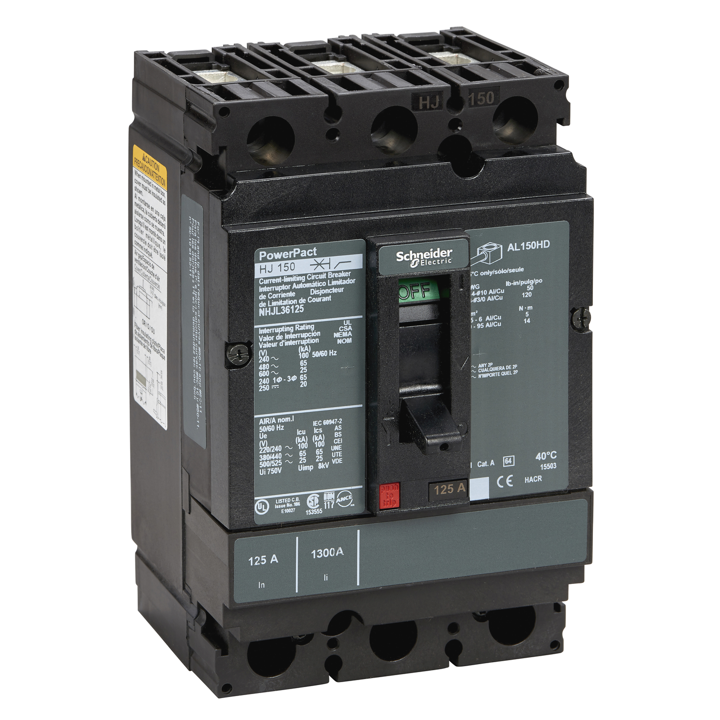 Schneider Electric-NHJL36125-PowerPact H - disjoncteur 150A - avec bornes - 65kA - TMD - 125A - 3P 3d