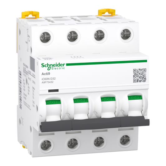 Schneider Electric-A9F75432-Acti9 iC60N - Disjoncteur - 4P - 32A - Courbe D - 400Vca - 6000A/10kA