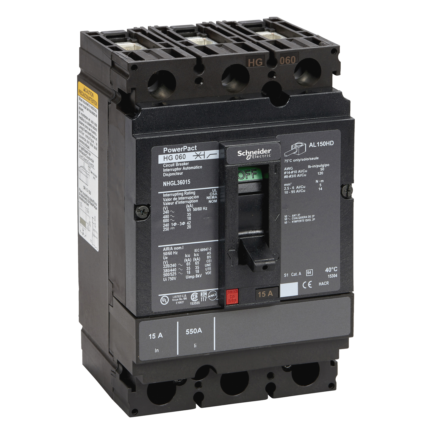 Schneider Electric-NHJL36090-PowerPact H - disjoncteur 150A - avec bornes - 65kA - TMD - 90A - 3P 3d