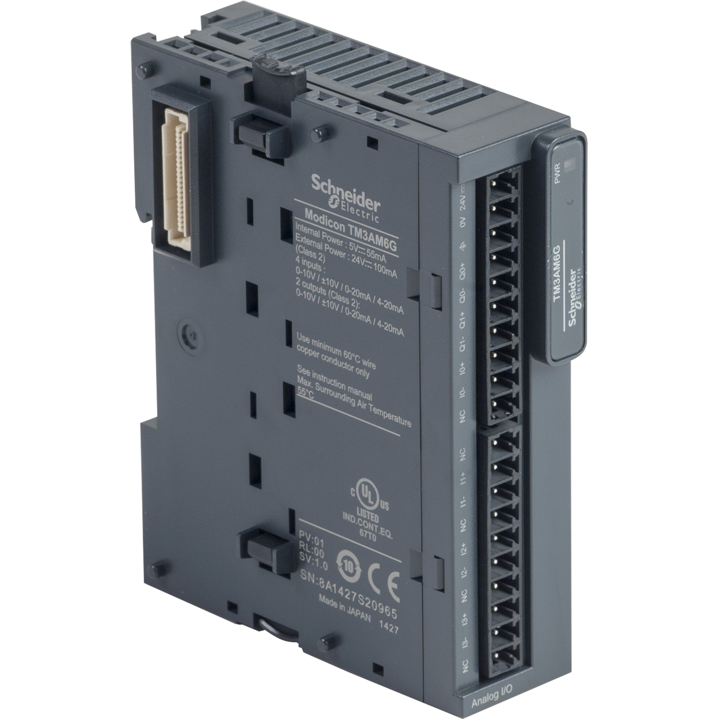 Schneider Electric-TM3AM6G-Modicon TM3, module mixte 4 entrées et 2 sorties -10-0-10V, 0/4-20mA, ressort