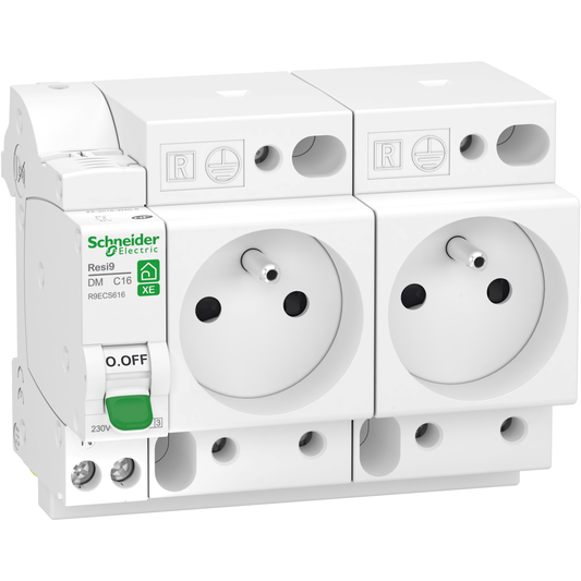 Schneider Electric-R9ECS616-Resi9 XE - combiné disj+2 prises courant - 1P+N - 16A - courbe C - embrochable