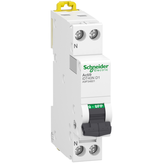Schneider Electric-A9P34601-Acti9 iDT40N - Disjoncteur modulaire - 1P+N - 1A - Courbe D - 6000A/10kA