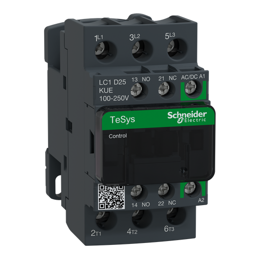 Schneider Electric-LC1D25KUE-TeSys D - contacteur - 3P(3 NO) - AC3 - <= 440V 25A - 100 à 250Vca-cc