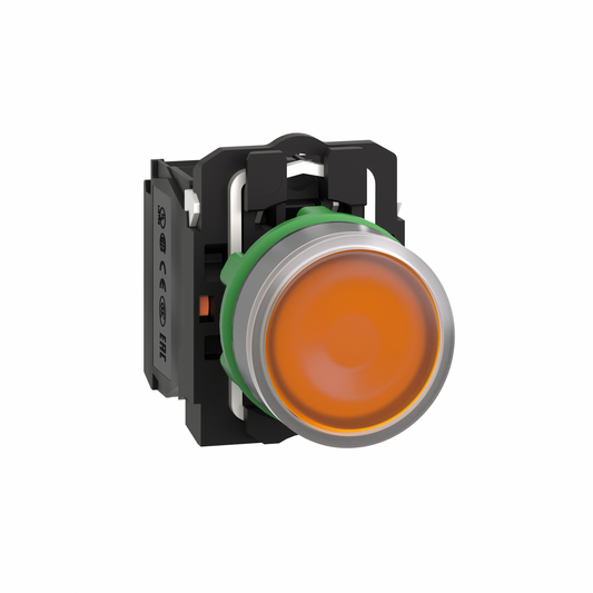 Schneider Electric-XB5AW35G5C0-Harmony XB5 - bouton poussoir lum - Ø22 - col grise - orange - 1O+1F - 110V