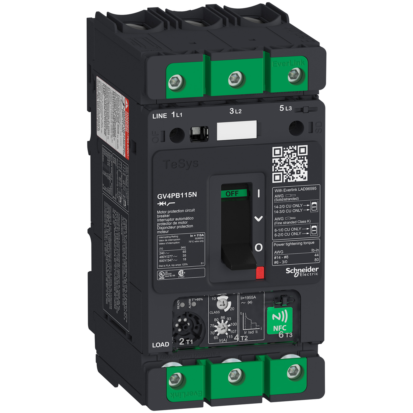 Schneider Electric-GV4PB115N-TeSys GV - disjoncteur magnéto-thermique - Ul -In 115A - 50kA - Everlink