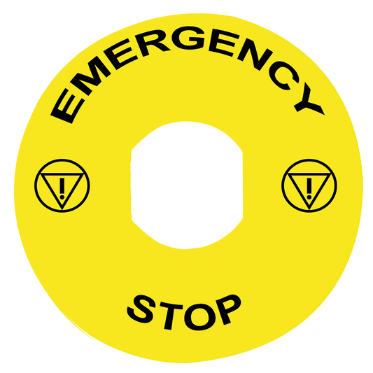 Schneider Electric-ZBY8330-Harmony étiquette circulaire Ø90mm jaune - logo EN13850 - EMERGENCY STOP
