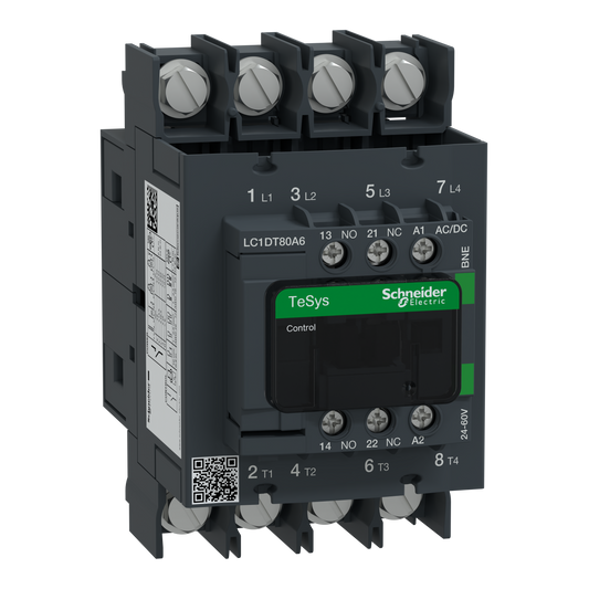 Schneider Electric-LC1DT80A6BNE-TeSys D Green - contacteur 4P (4NO) 80A - 24/60VCA/CC - basse conso - cosses