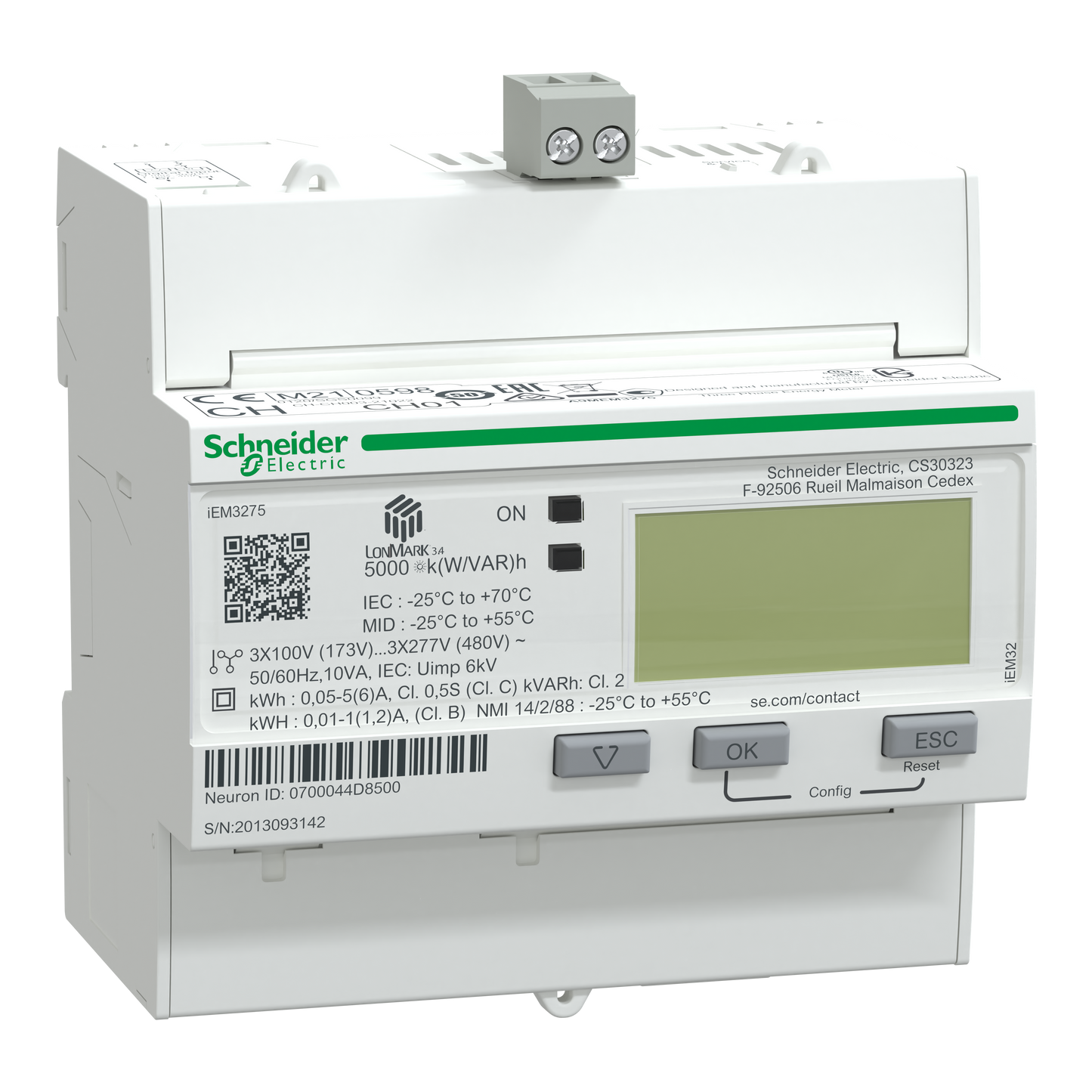 Schneider Electric-A9MEM3275-Acti9 iEM - compteur d'énergie tri - TI - multitarif - LON - MID