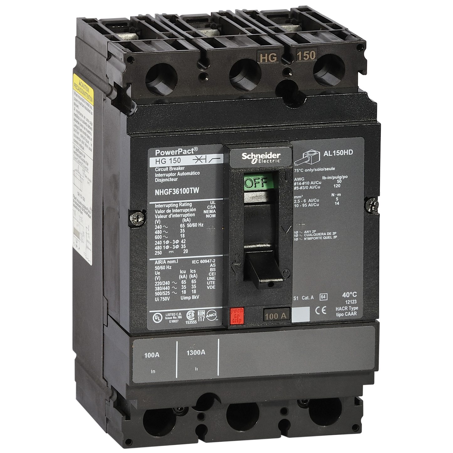 Schneider Electric-NHGF36050TW-PowerPact H - disjoncteur 150A - sans bornes - 35kA - TMD - 50A - 3P 3d