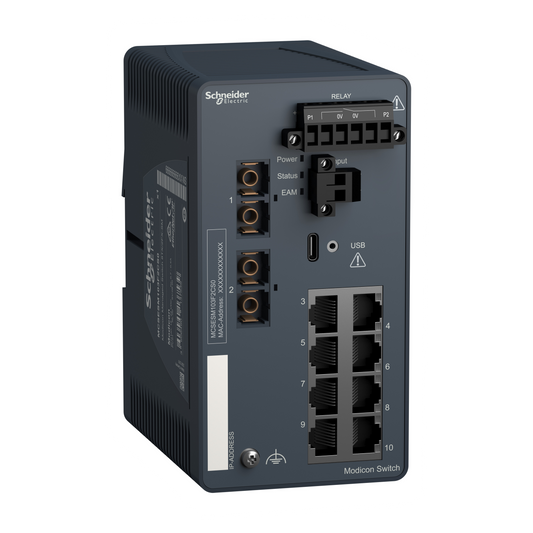 Schneider Electric-MCSESM103F2CS0-Modicon Switch administré - 8 ports cuivre & 2 ports fibre monomode
