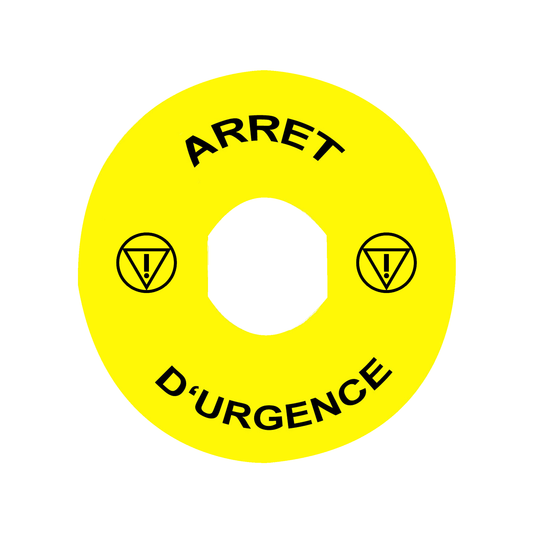 Schneider Electric-ZBY8130-Harmony étiquette circulaire Ø90mm jaune - logo EN13850 - ARRET D'URGENCE
