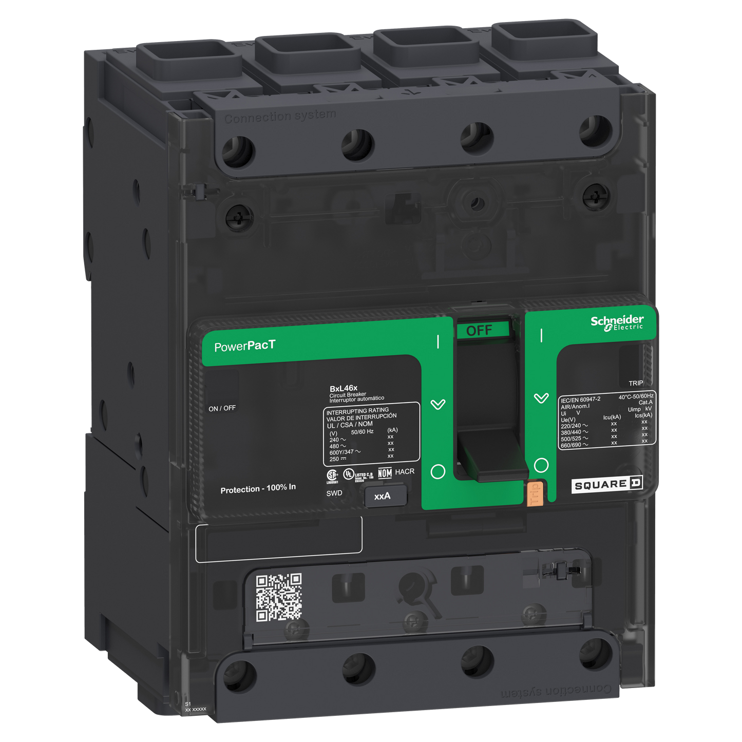 Schneider Electric-BDF46080-PowerPact B - disjoncteur BD - 18kA 600Y/347V - TM80D - 4P - cosse