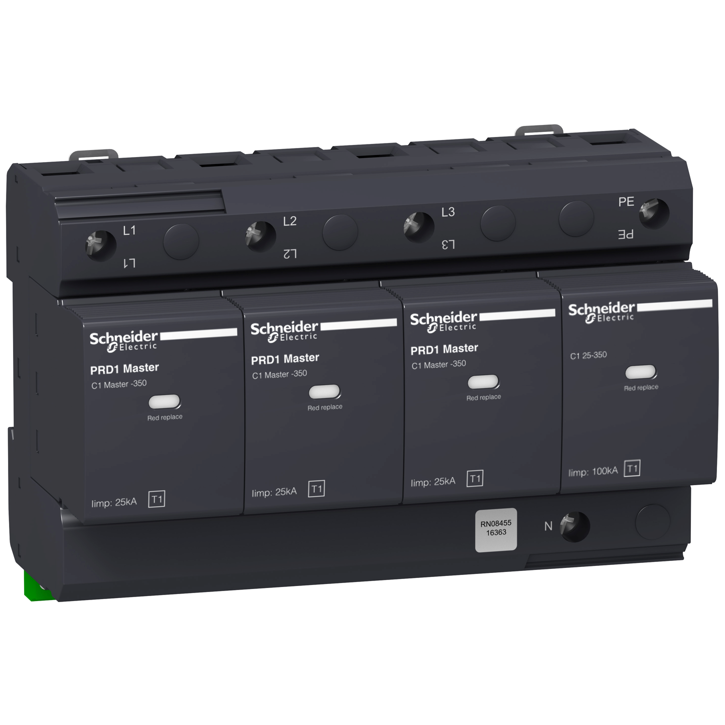 Schneider Electric-16363-Acti9 - Parafoudre PRD1 Master 3P+N - Débrochable - 350V - report signalisation