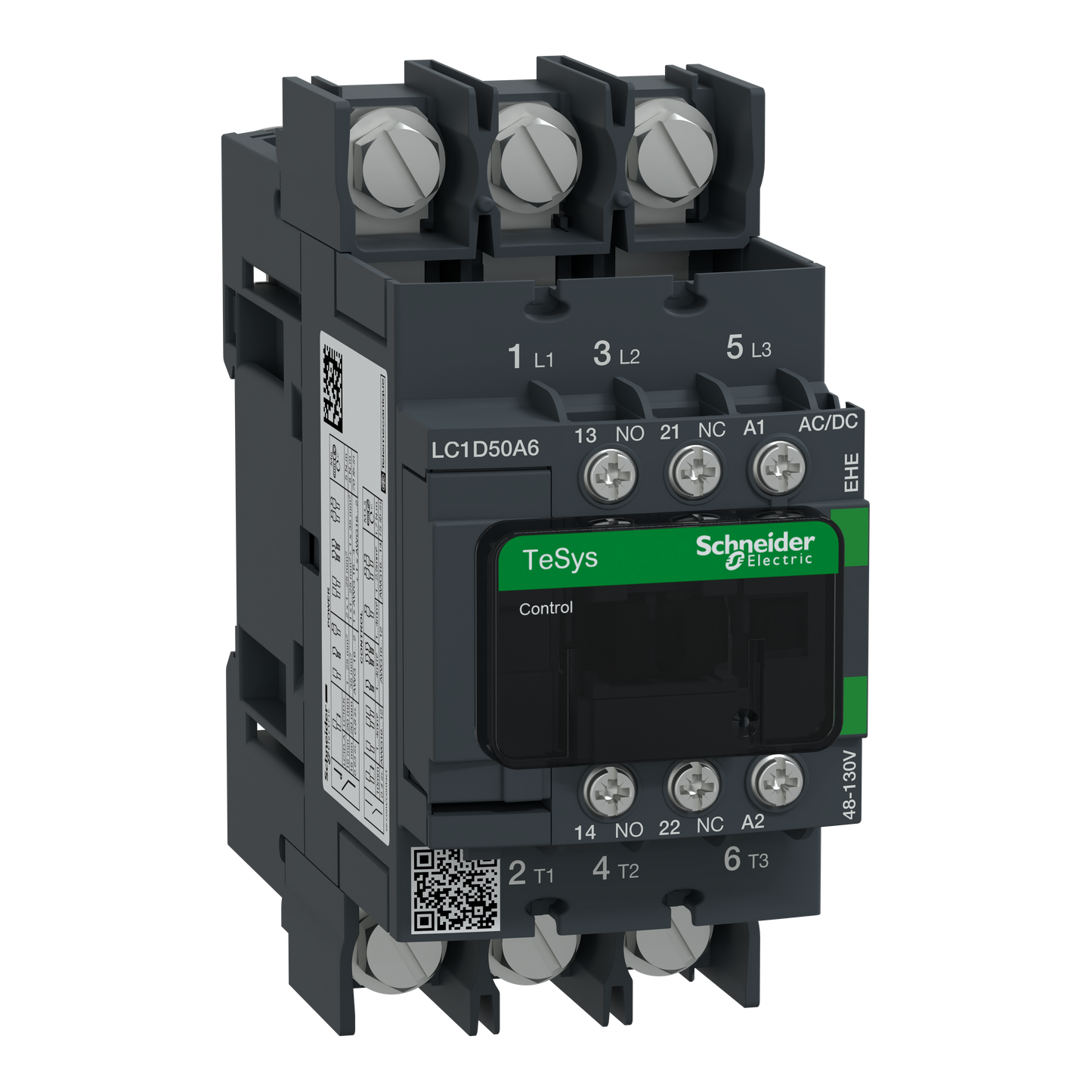 Schneider Electric-LC1D50A6EHE-TeSys D Green - contacteur 3P (3NO) 50A - 48/130VCA/CC - basse conso - cosses