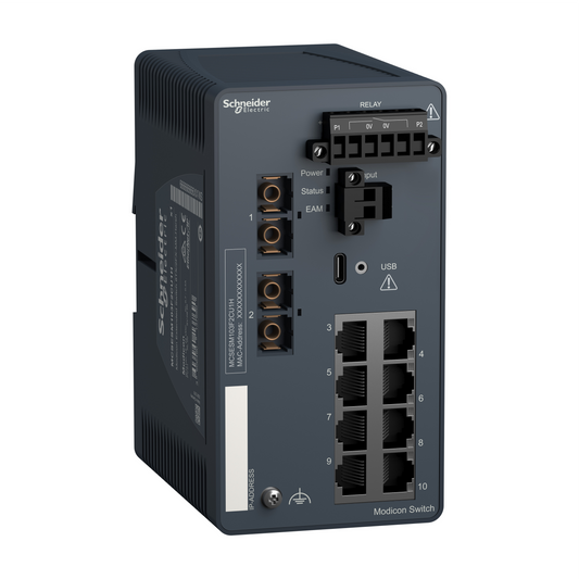 Schneider Electric-MCSESM103F2CU1H-Modicon Switch Manageable Etendu 8Ports Cuivre + 2 ports fibres Opti. MM - Durci