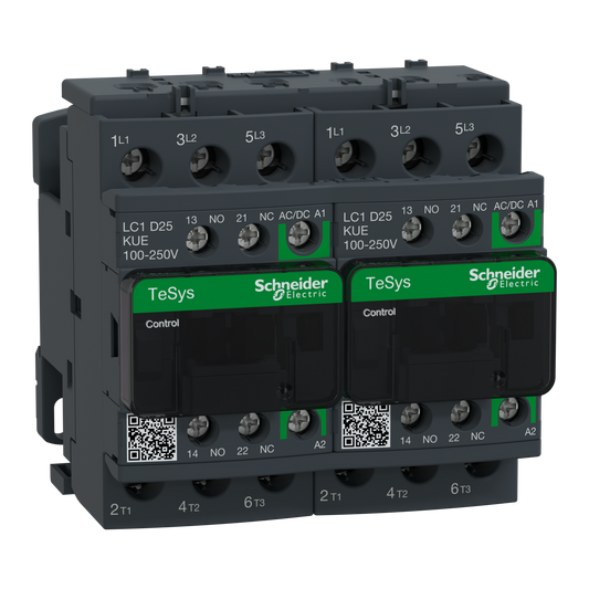 Schneider Electric-LC2D25KUE-TeSys D - contacteur inverseur - 3P(3 NO) - AC3 - <= 440V 25A - 100 à 250Vca-cc