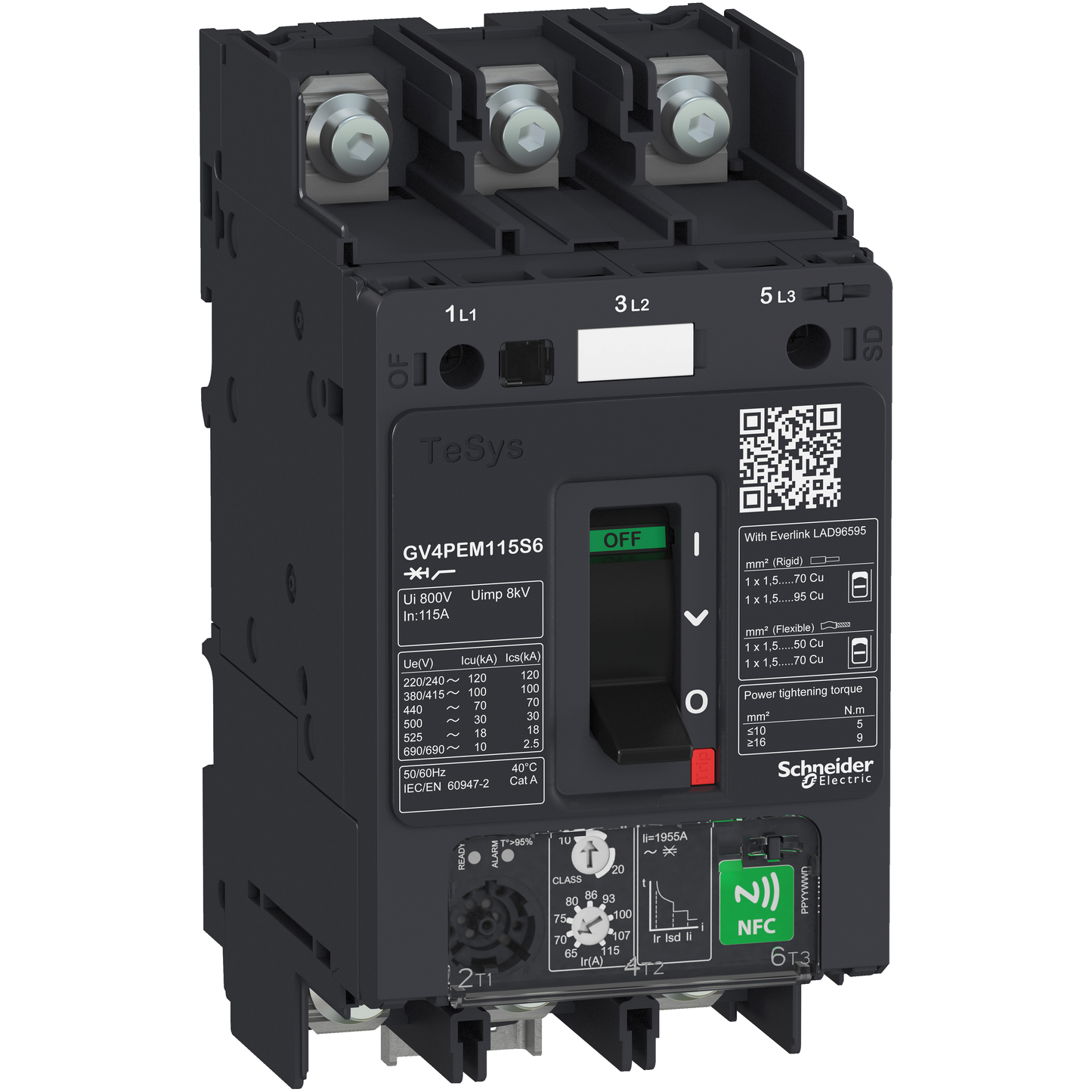 Schneider Electric-GV4PEM115N6-TeSys GV - disjoncteur magnéto-thermique - In 115A - 50kA - cosses fermées