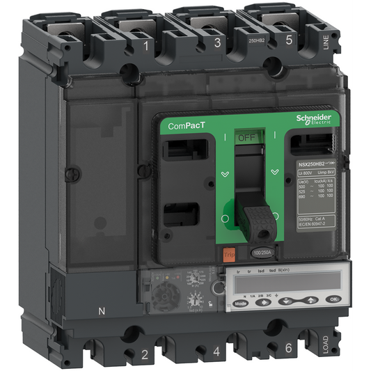 Schneider Electric-C25W45E100-ComPacT NSX250HB2 - Disjoncteur - MicroLogic 5.2E 100A - 4P4D - 100kA - fixe