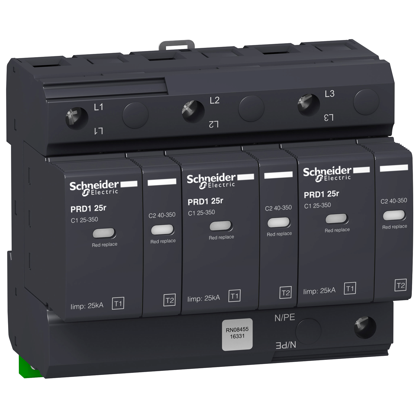 Schneider Electric-16331-Acti9 - Parafoudre PRD1 25r - 3P - Débrochable - 350V - report de signalisation