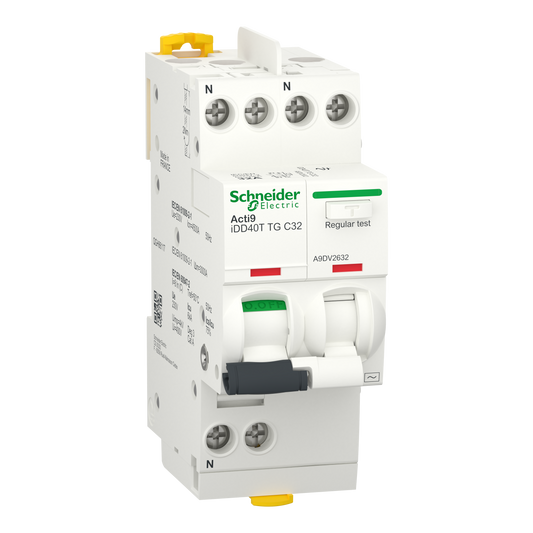 Schneider Electric-A9DV2632-Acti9 iDD40T - Disj. dif. tête de grp - 1P+N 32A - C - 4500A/6kA - 30mA Type AC