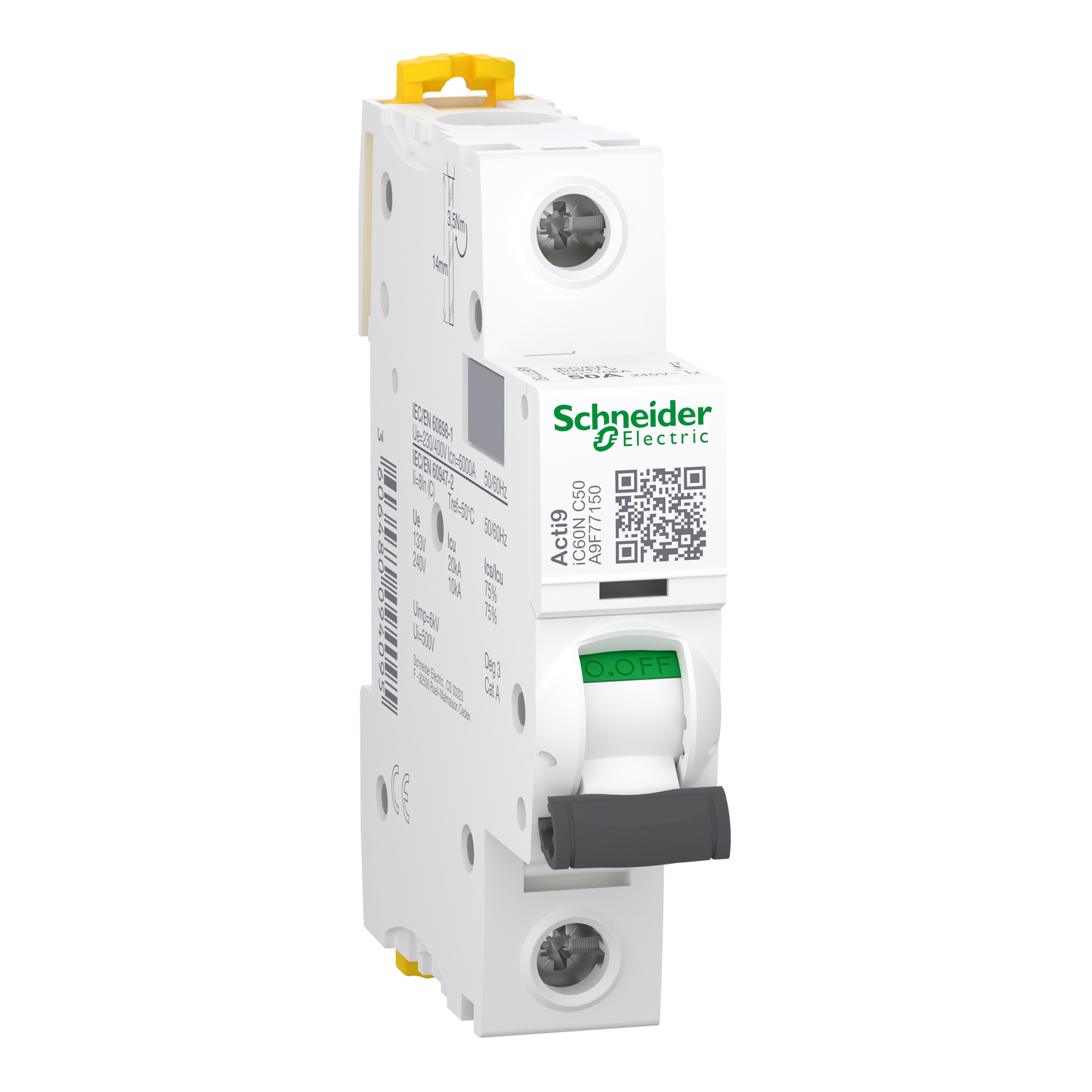 Schneider Electric-A9F77150-Acti9 iC60N - Disjoncteur - 1P - 50A - Courbe C - 230Vca - 6000A/10kA