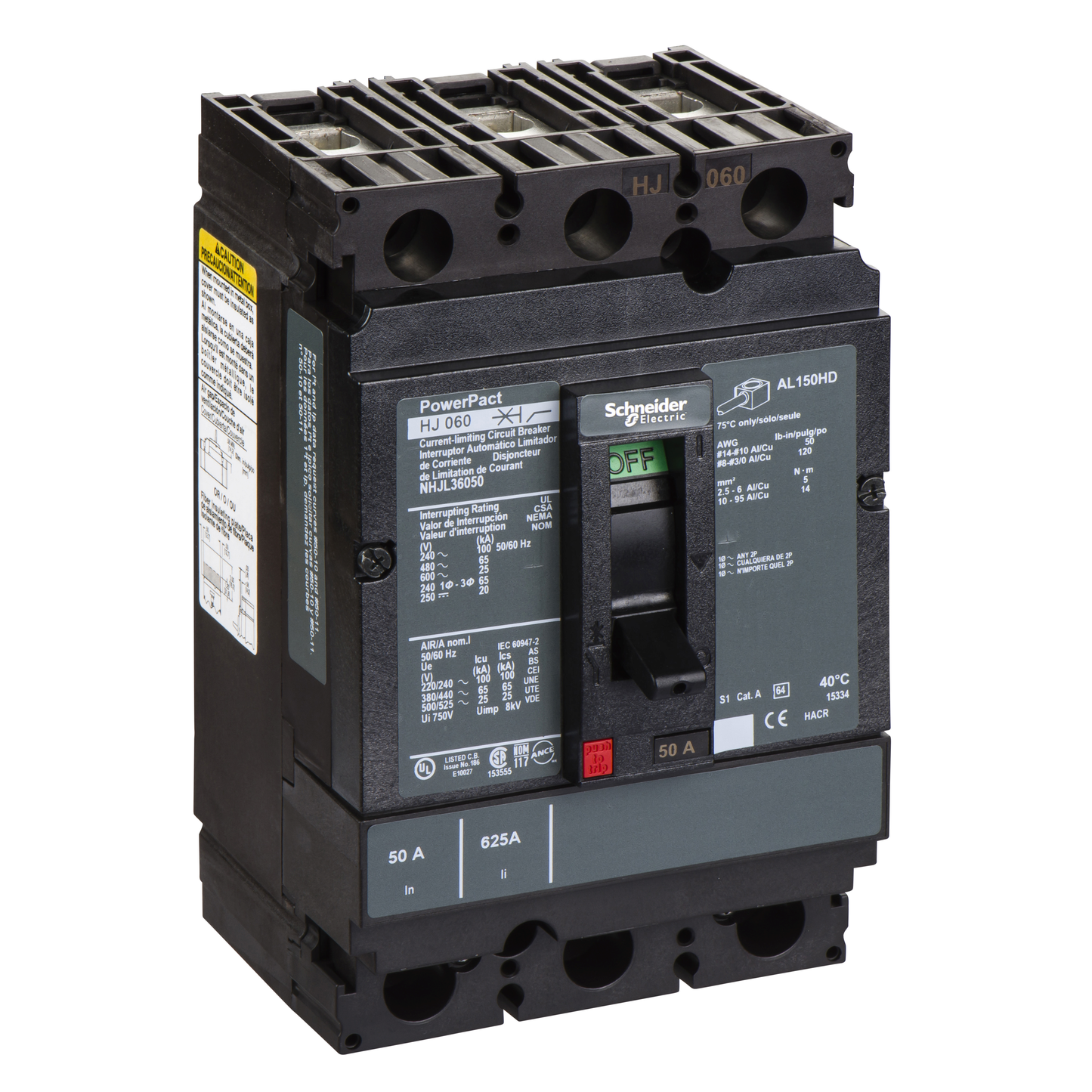 Schneider Electric-NHJL36050-PowerPact H - disjoncteur 150A - avec bornes - 65kA - TMD - 50A - 3P 3d