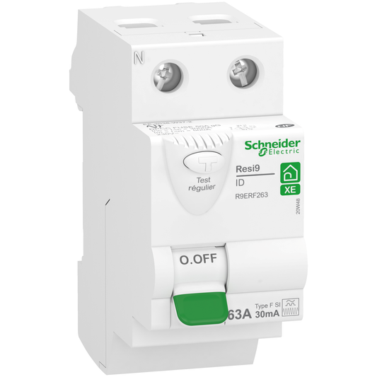 Schneider Electric-R9ERF263-RESI9 XE - interrupteur différentiel - 2P - 63A - 30mA - Type Fsi - embrochable
