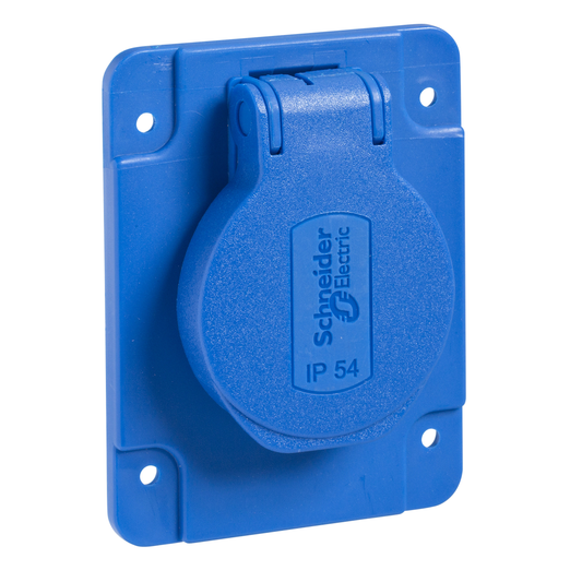 Schneider Electric-PKN61B-Mureva - socle de prise NF 65x85mm - 2P+T 10-16 A - IP54 - connex. arr. - bleu