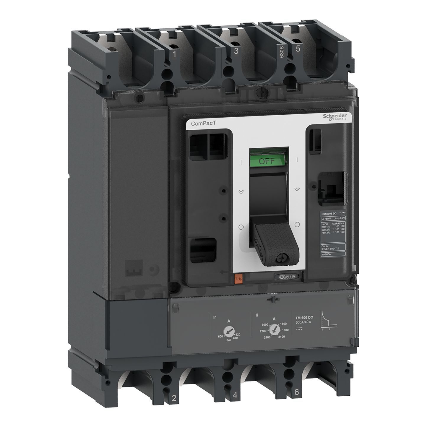 Schneider Electric-C40S4TM250D-ComPacT NSX400S DC - Disjoncteur CC - TM-DC 250A - 4P4D - 100kA - montage fixe