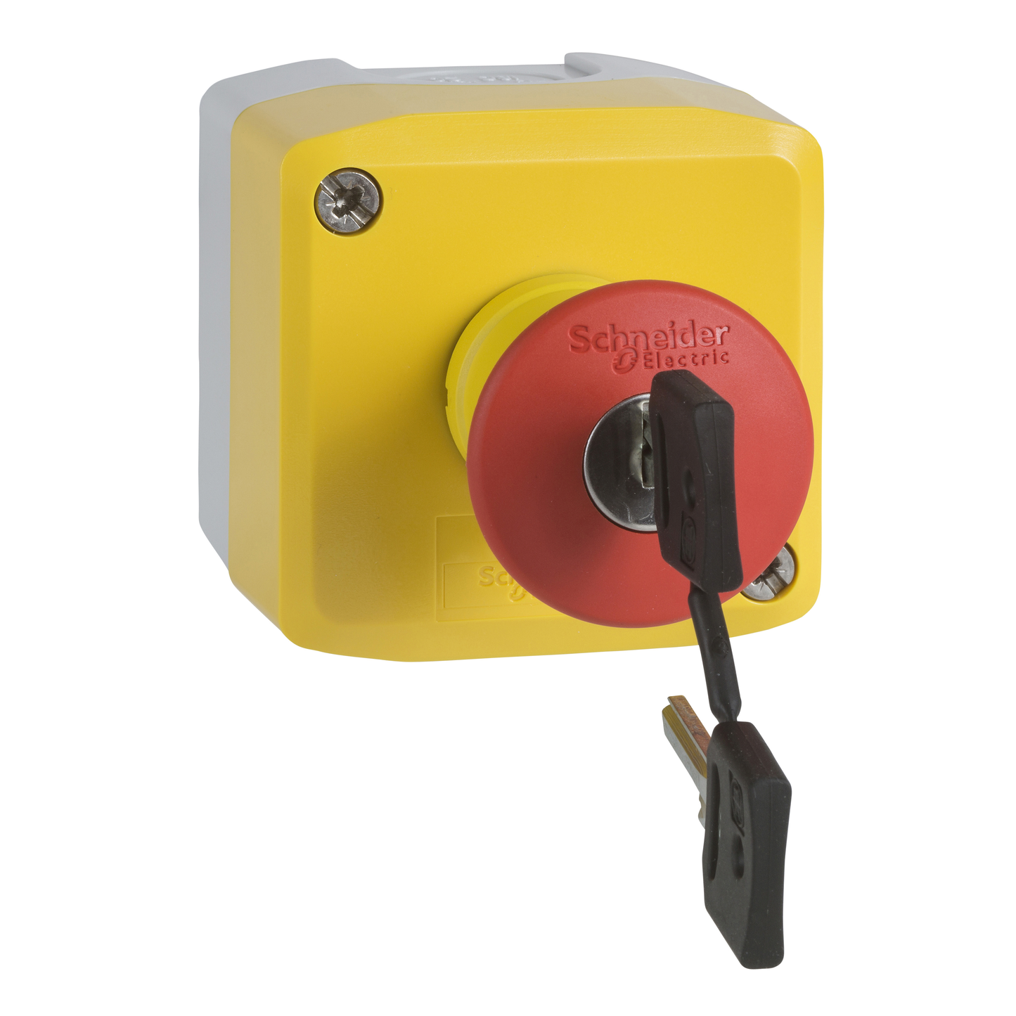 Schneider Electric-XALK188EH7-Harmony - boite arrêt d'urgence jaune - bouton rouge clé - 1NO+1NC