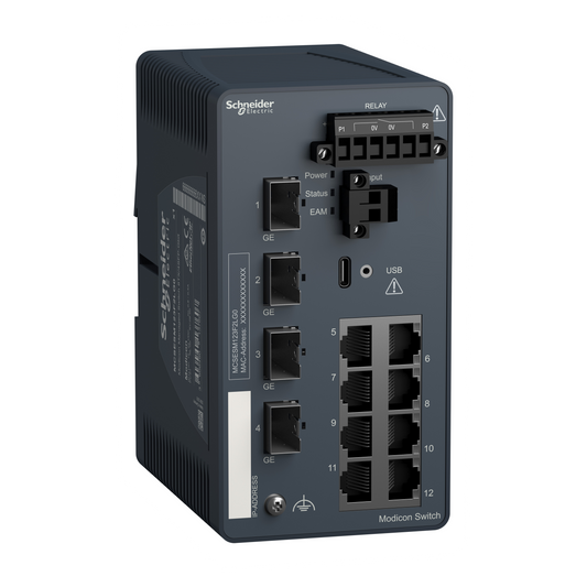 Schneider Electric-MCSESM123F2LG0-Modicon switch administré - 8 ports cuivre et 4 ports cuivre/fibre via SFP