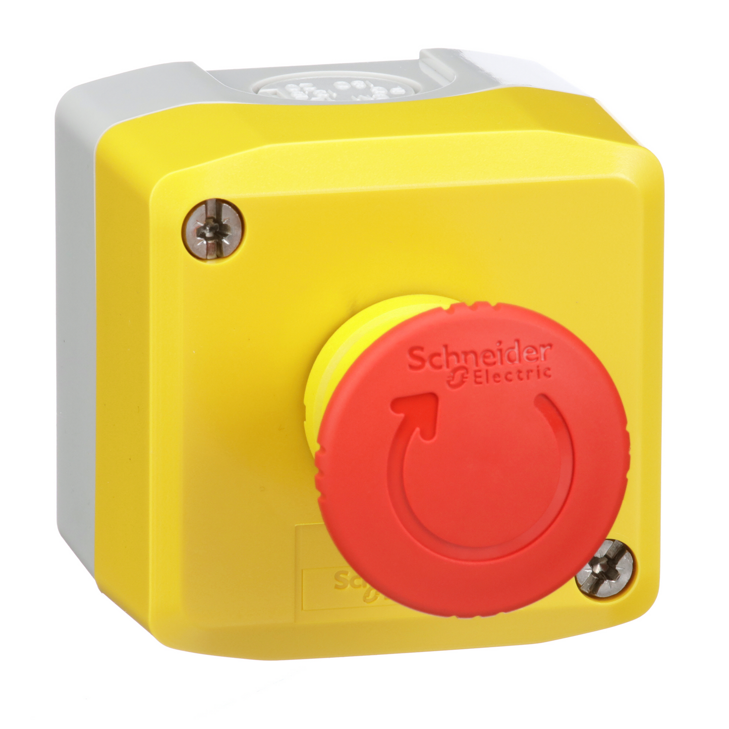 Schneider Electric-XALK178EH7-Harmony - boite arrêt d'urgence jaune - bouton rouge rotation - 1NO+1NC