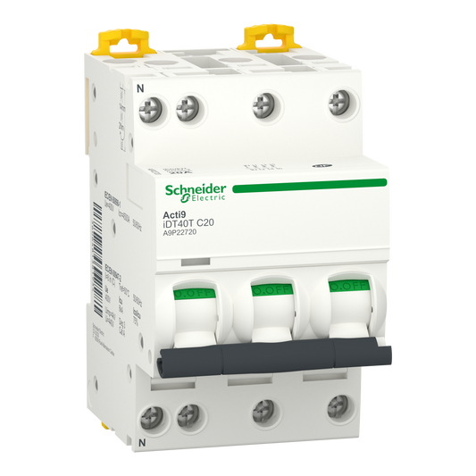 Schneider Electric-A9P22720-Acti9 iDT40T - Disjoncteur modulaire - 3P+N - 20A - Courbe C - 4500A/6kA