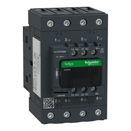 Schneider Electric-LC1DT80AJD-TeSys LC1D - contacteur - 4P - AC-3 440V - 80A - bobine 12Vcc