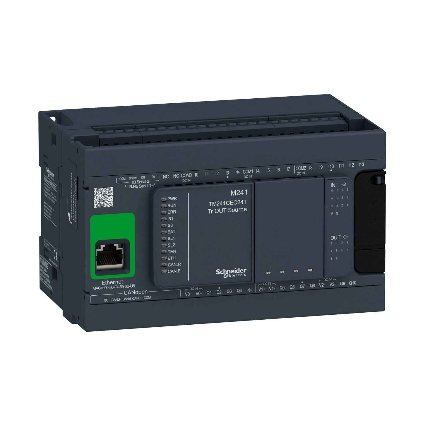 Schneider Electric-TM241CEC24T-Modicon M241, contrôleur 24E/S PNP, ports Ether+CAN+2 série, 24VCC
