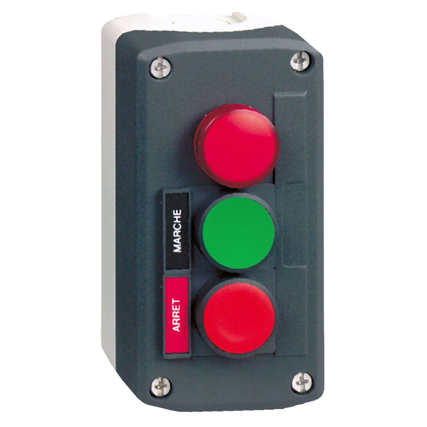 Schneider Electric-XALD361B-Harmony boite - 3 boutons poussoirs Ø22 - vert /rouge/voyant rouge